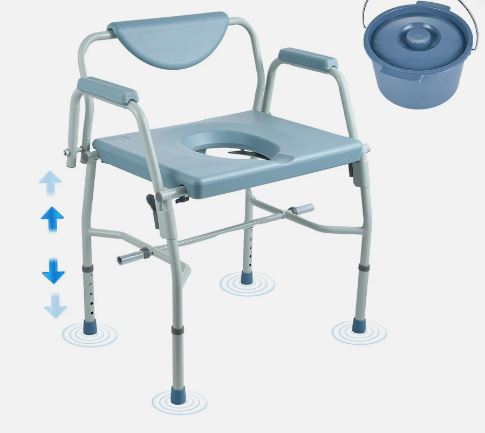 1000LBS Raised Toilet Seat w/Drop Arm Adjustable Height Padded Commode Chair