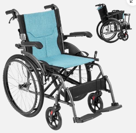 Lightweight Manual Wheelchair Foldable Aluminum Alloy 18" Wide Seat 250lbs