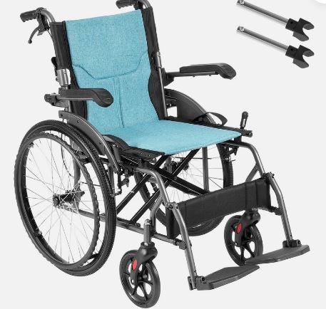Lightweight Manual Wheelchair Foldable Aluminum Alloy 18" Wide Seat 250lbs