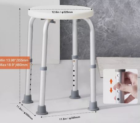VEVOR Shower Chair Bath Seat Stool Bathroom Elderly Aids Adjustable Height 300lb