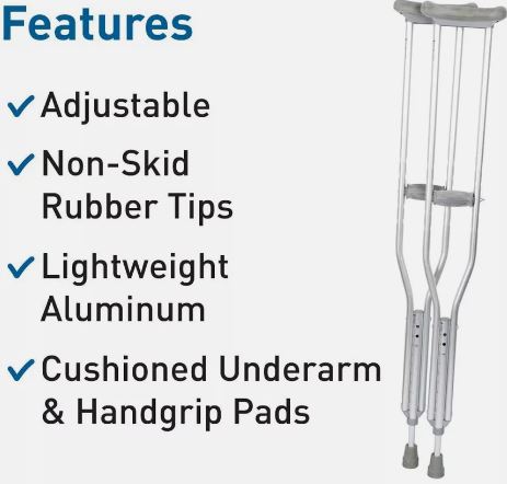Aluminum Crutches, Adult, Tall, 5' 10"–6' 6" – Pair of Lightweight, Height