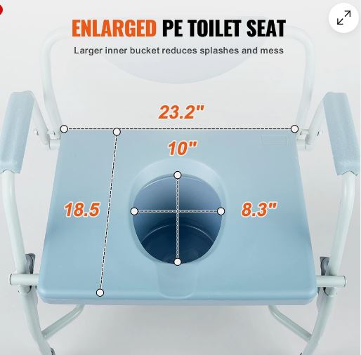 1000LBS Raised Toilet Seat w/Drop Arm Adjustable Height Padded Commode Chair
