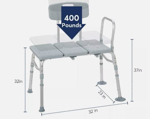 Drive Medical 12011kd-1 Plastic Tub Transfer Bench W/ Adjustable Bench W/3 Posit