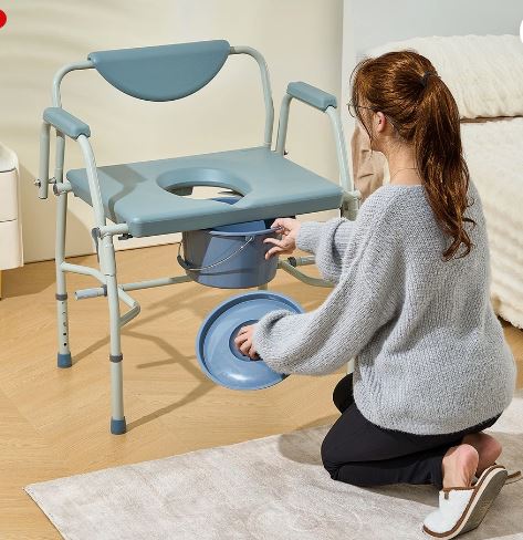 1000LBS Raised Toilet Seat w/Drop Arm Adjustable Height Padded Commode Chair