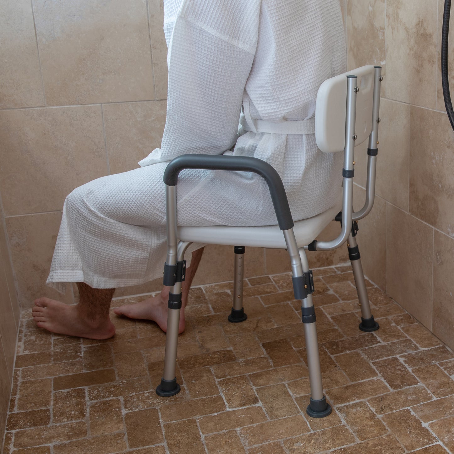 Hercules Series 300 Lb. Capacity Adjustable White Bath and Shower Chair with Quick Release Back & Arms