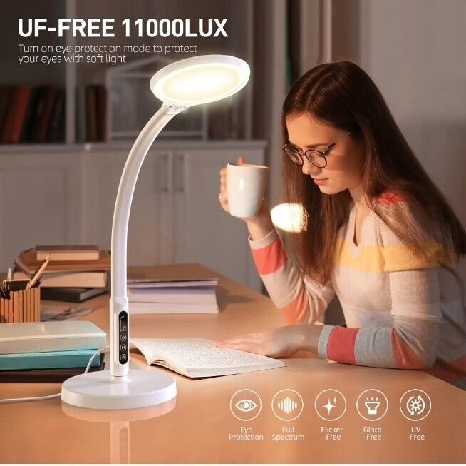 Light Therapy Lamp 11000 Lux, LED UV-Free Sunlight Lamp,Full Spectrum White