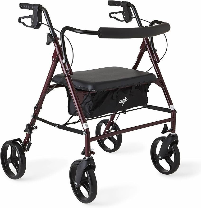 Heavy Duty Rollator Walker with Seat Bariatric Rolling Walker 8-in Wheels 500lbs