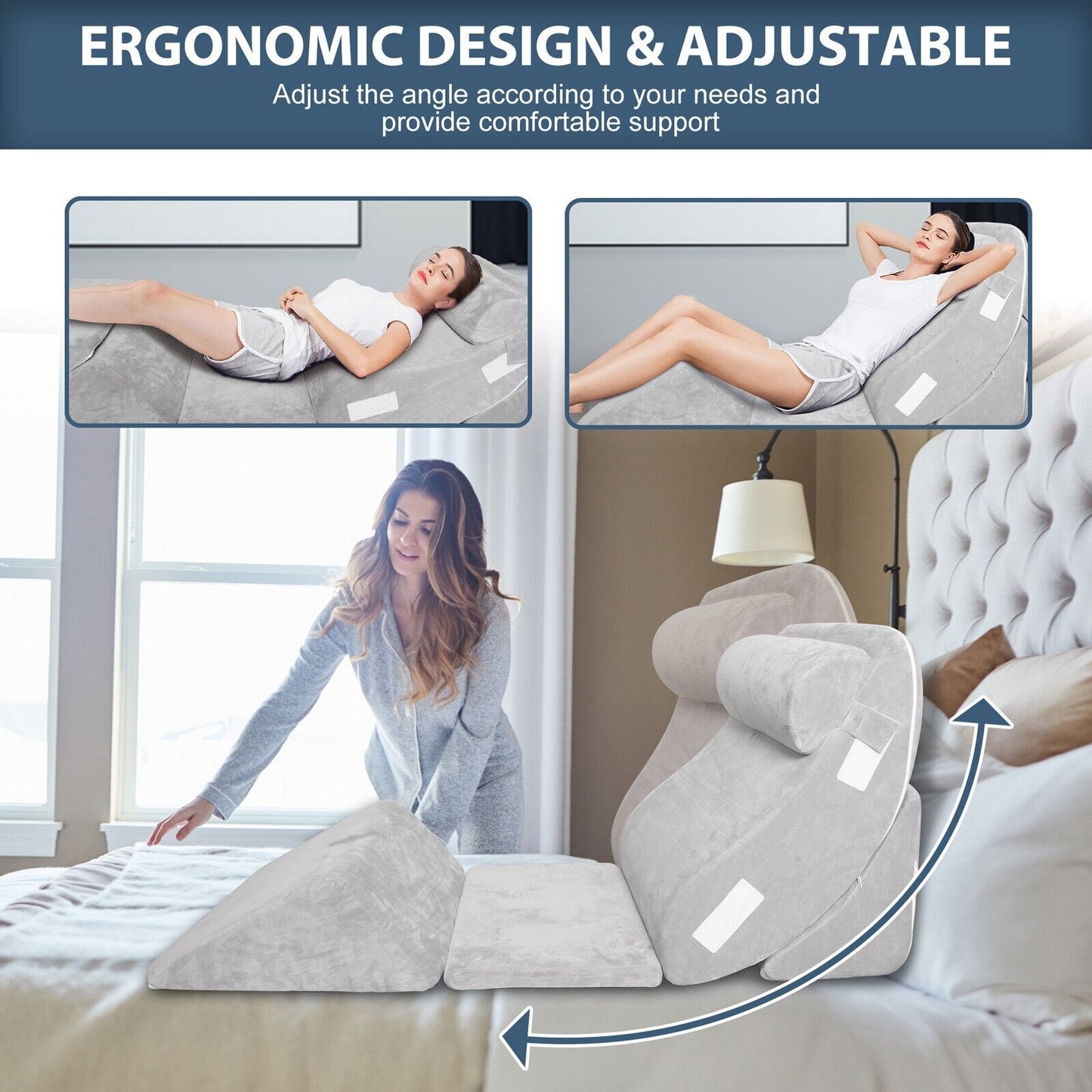 6PCS Orthopedic Bed Wedge Pillow Set Adjustable Leg Pain Relief Sleeping