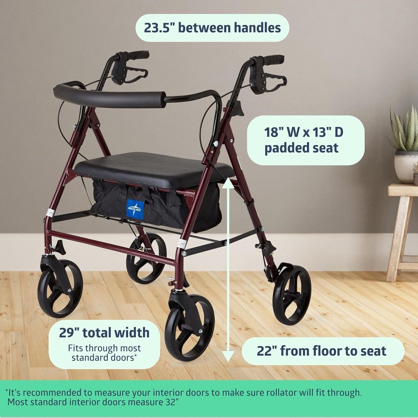 Heavy Duty Rollator Walker with Seat Bariatric Rolling Walker 8-in Wheels 500lbs