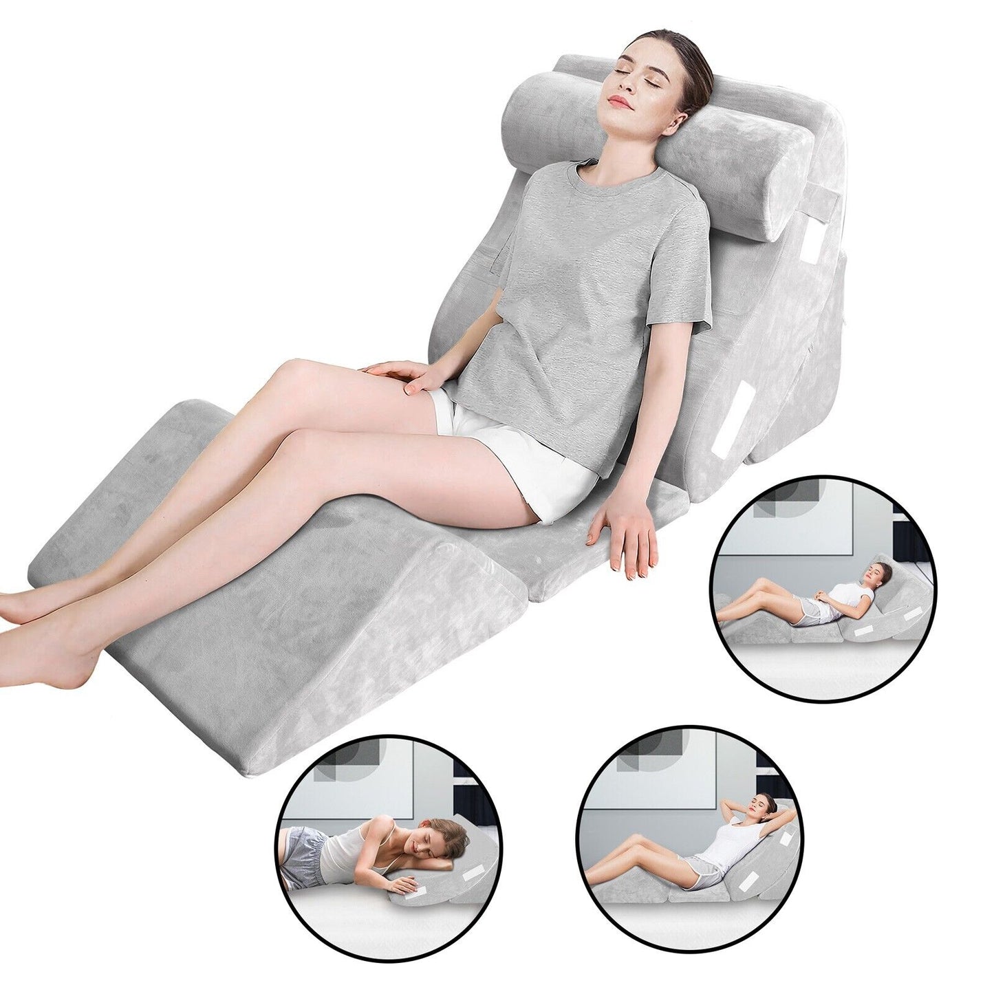 6PCS Orthopedic Bed Wedge Pillow Set Adjustable Leg Pain Relief Sleeping