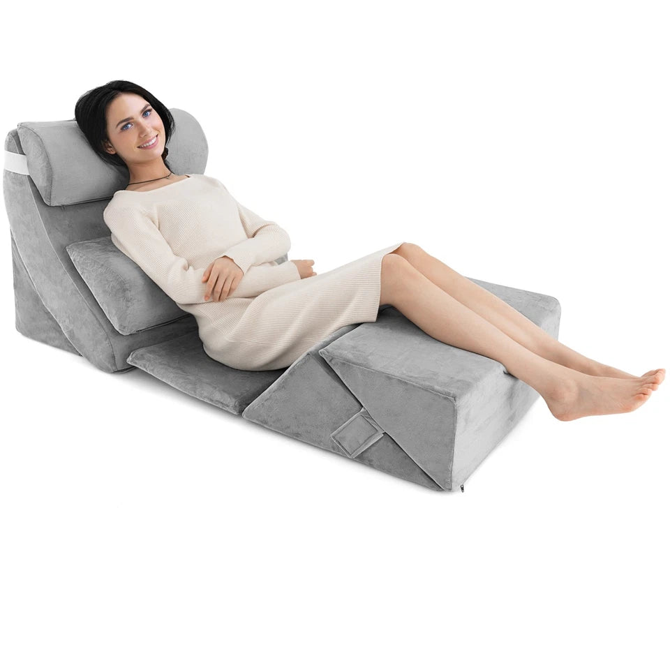 7-Piece Memory Foam Bed Wedge Pillow Set – Adjustable Support for Acid Reflux, Recovery & Pain Relief