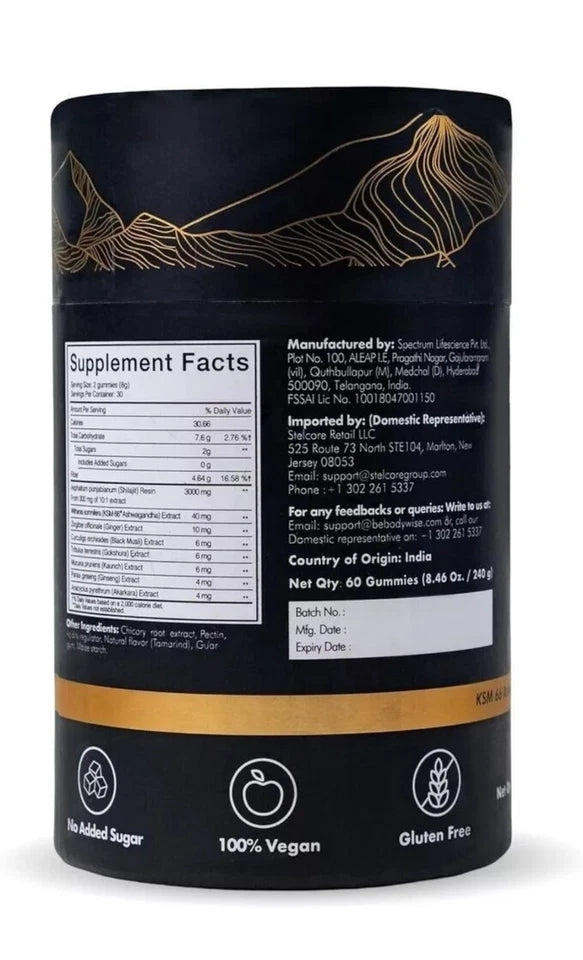 Be Bodywise Pure Himalayan Shilajit Gummies With Ashwagandha, Gokshura