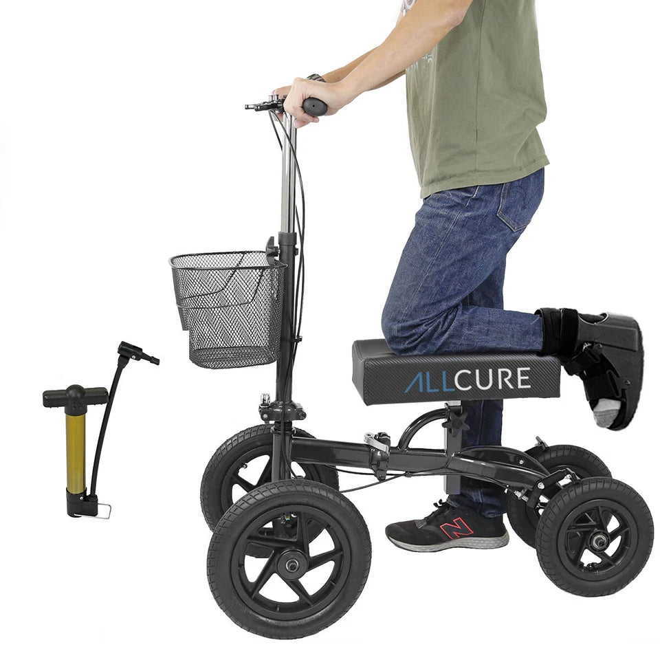 AllCure All Terrain Foldable Medical Knee Walker Scooter Roller, Black