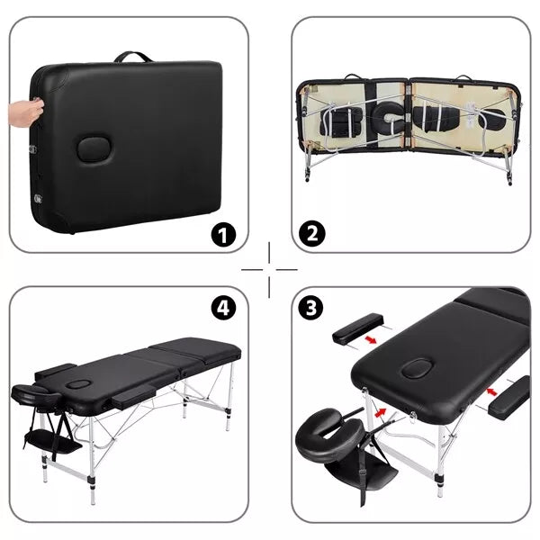 Aluminium Professional Massage Table Adjustable Portable Lashing Bed 3 Folding