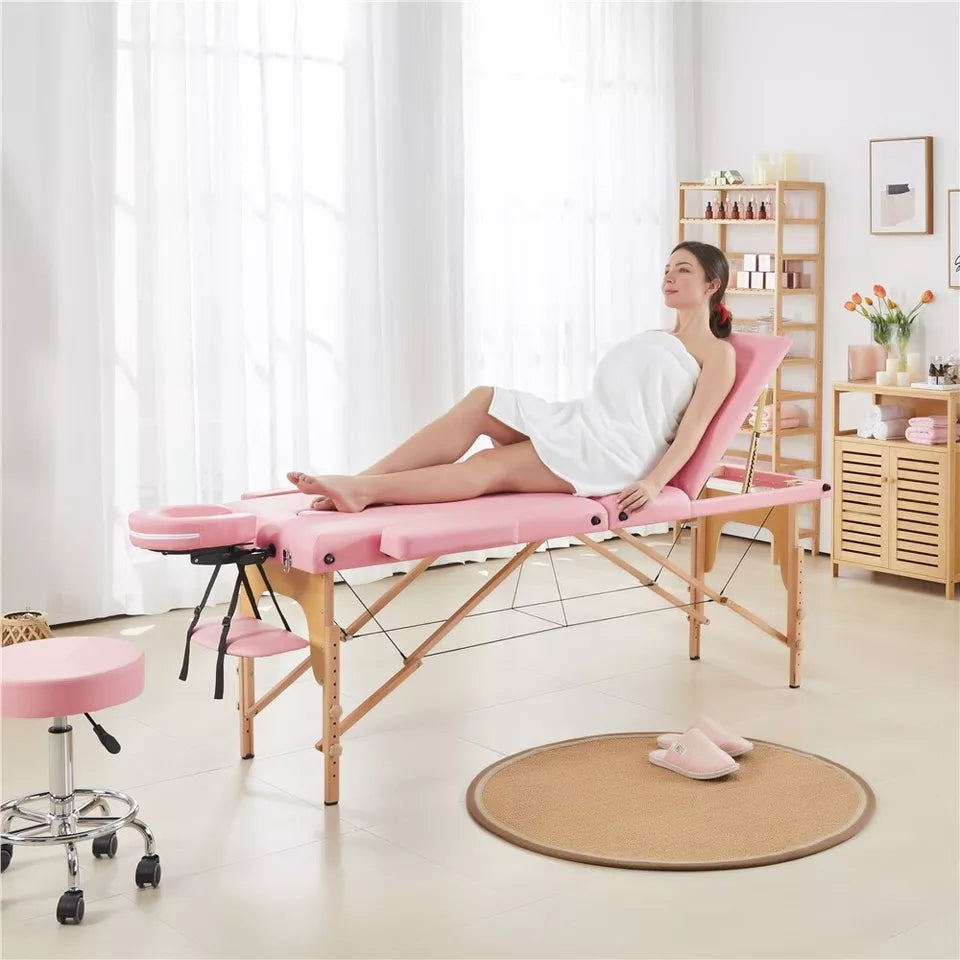 84" Portable Massage Table 3 Fold Adjustable Facial Spa Salon Bed Lashing Table