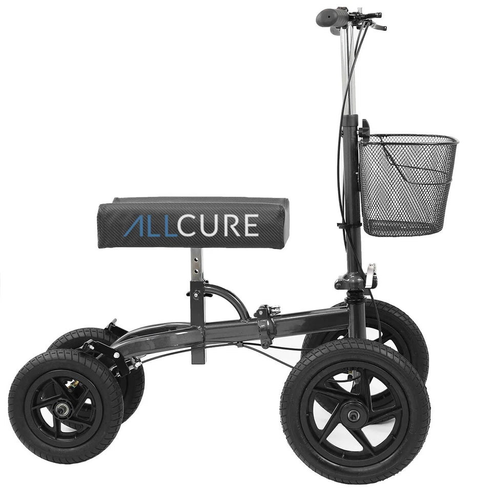 AllCure All Terrain Foldable Medical Knee Walker Scooter Roller, Black