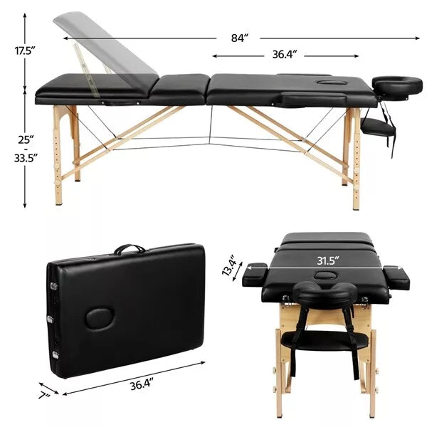 84" Portable Massage Table 3 Fold Adjustable Facial Spa Salon Bed Lashing Table
