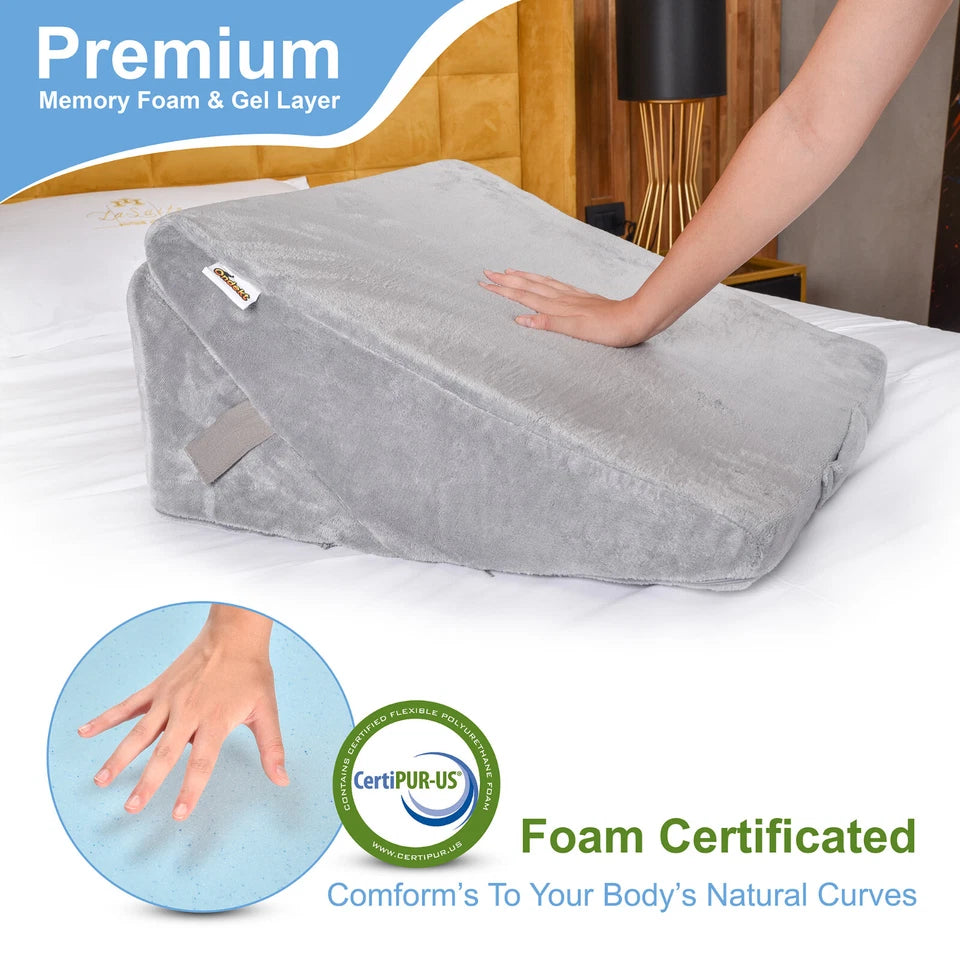 Cooling Gel Memory Foam Bed Wedge Pillow – Multipurpose Support for Acid Reflux & Pain Relief