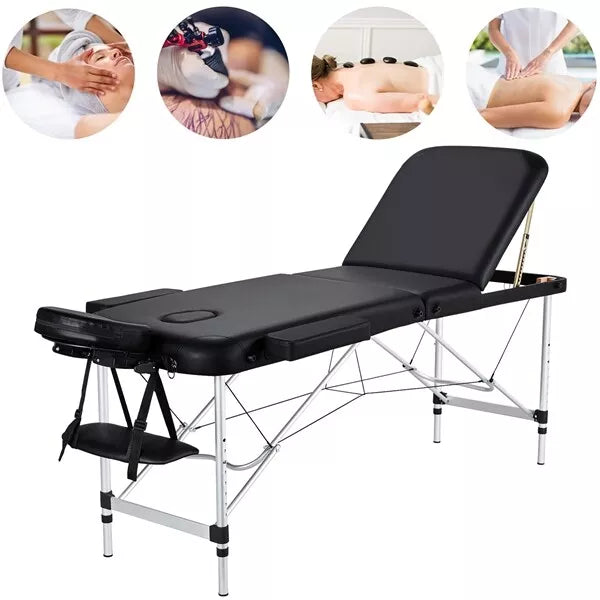 Aluminium Professional Massage Table Adjustable Portable Lashing Bed 3 Folding