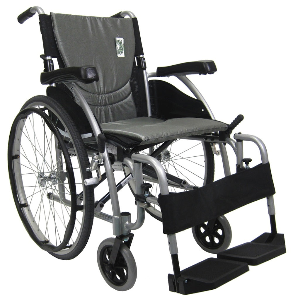 Ergonomic seat frame, Removable footrest, Weighs under 25 lbs,colour Pearl Silver and two different size 16" & 18"
