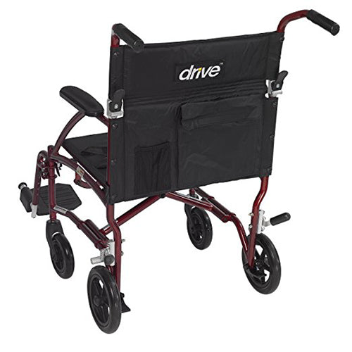 Drive Medical Fly Lite Ultra Lightweight Transport Wheelchair, Burgundy - 1 ea