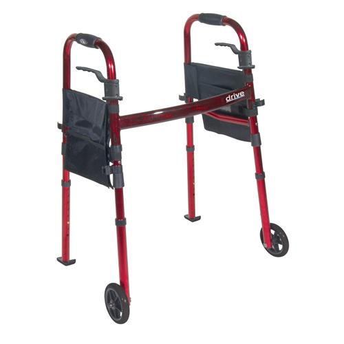 Drive Medical Portable Folding Travel Walker with 5 inches Wheels and Fold up Legs - 1 ea