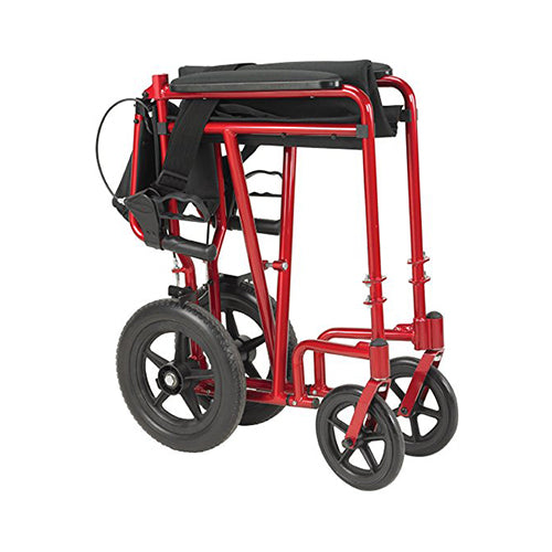 Drive Medical Lightweight Expedition Transport Wheelchair with Hand Brakes, Red - 1 ea