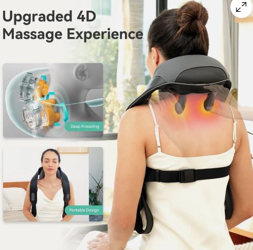 Snailax Back Neck and Shoulder Massagers with Heat Pain Relief Deep 4D Kneading