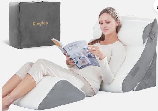 4 Piece Adjustable Wedge Pillow Set for Acid Reflux, GERD & Back Pain Relief – Memory Foamm (30°–45° Elevation)