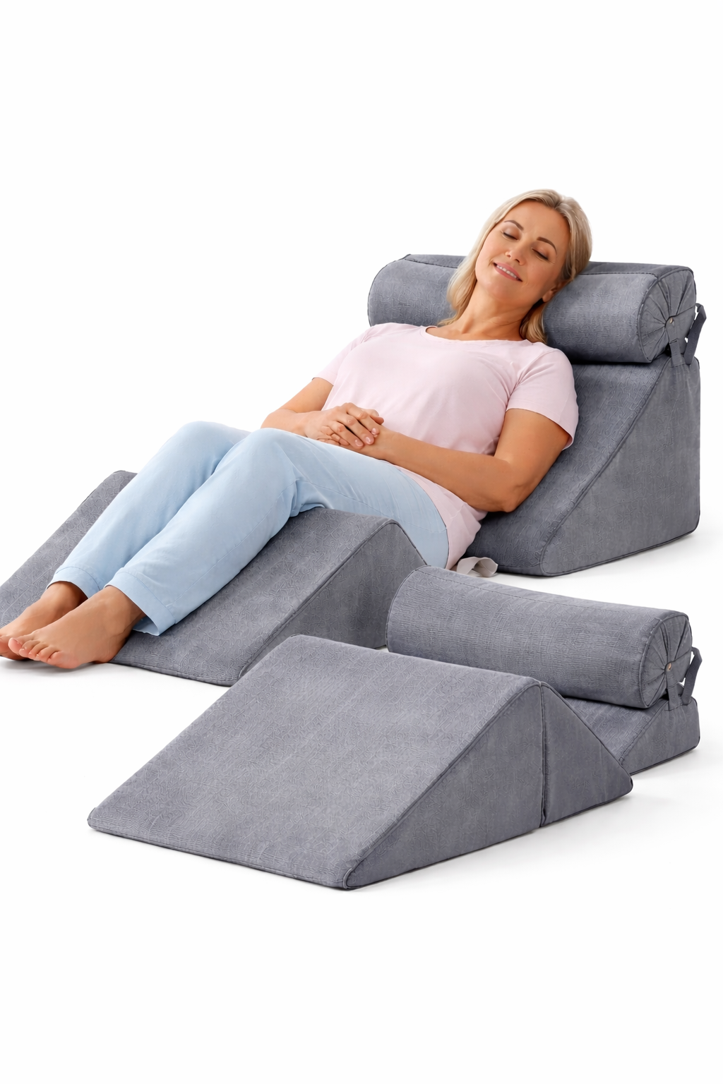 Adjustable 4 Piece Wedge Pillow Set for Back Pain, Acid Reflux & Recovery – Ergonomic Memory Foam Support