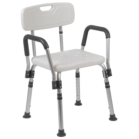 Hercules Series 300 Lb. Capacity Adjustable White Bath and Shower Chair with Quick Release Back & Arms