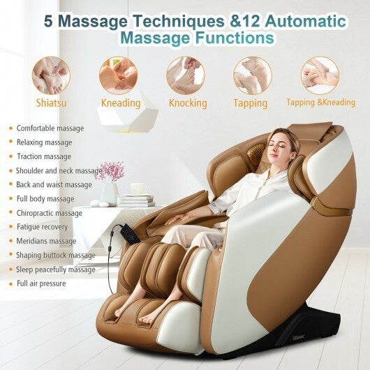 Relaxe Zero Gravity Shiatsu Massage Chair with Heating (SL-Track)-Coffee - Color: Coffee