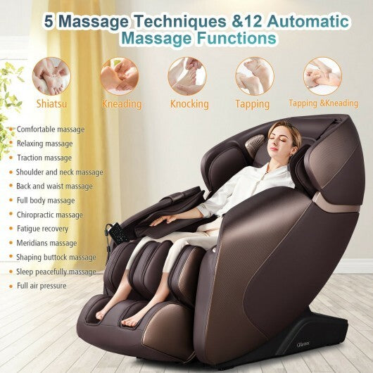 Relaxe Shiatsu Zero Gravity Massage Chair with Heating (SL-Track)-Brown