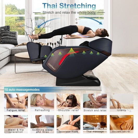 Enjoyment 05 - 3D SL Track Thai Stretch Zero Gravity Full Body Massage Chair Recliner-Black - Color: Black