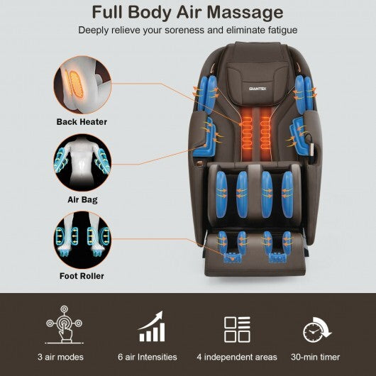 Soothe 10-Full Body Zero Gravity Massage Chair with SL Track Heat Installation-free-Brown - Color: Brown