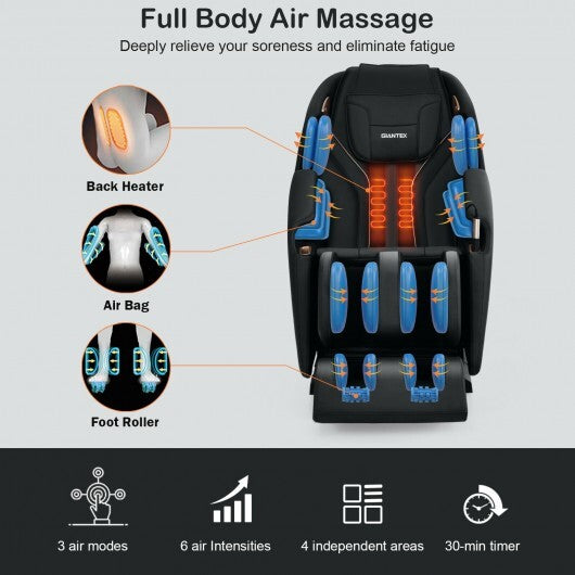 Soothe 10-Full Body Zero Gravity Massage Chair with SL Track Heat Installation-free-Black - Color: Black