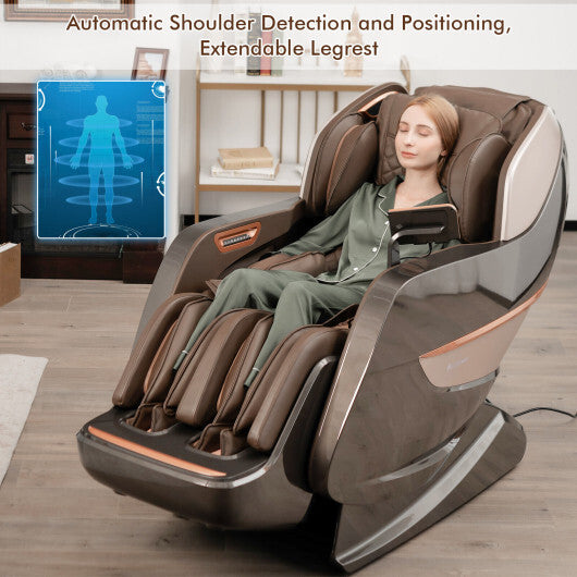 Therapy 22 - SL Track Full Body Zero Gravity Massage Chair Recliner Thai Stretch Heat Roller-Brown - Color: Brown