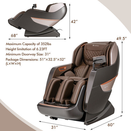 Therapy 22 - SL Track Full Body Zero Gravity Massage Chair Recliner Thai Stretch Heat Roller-Brown - Color: Brown