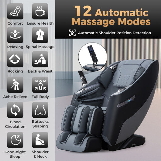 Relaxation 29-Full Body Massage Chair with Waist Heating & Airbag Massage-Black - Color: Black