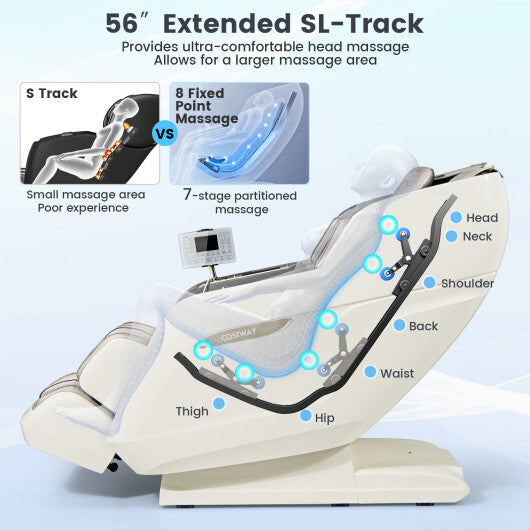 Therapy 36-SL Track Massage Chair with Airbags Waist and Calves Heating Foot Rollers-White and Brown - Color: Brown & White