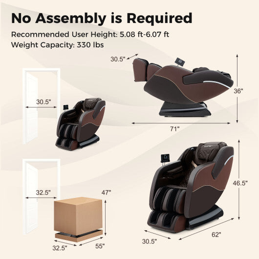 Full Body Massage Chair with Airbags and Heater-Brown - Color: Brown