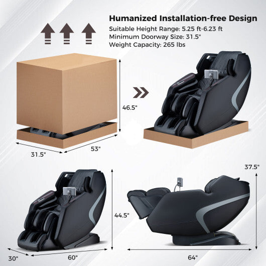 3D SL-Track Full Body Massage Chair with Zero-Gravity Design-Black - Color: Black