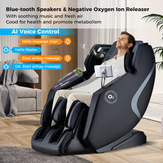 3D SL-Track Full Body Massage Chair with Zero-Gravity Design-Black - Color: Black