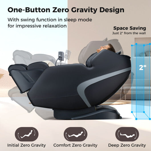 3D SL-Track Full Body Massage Chair with Zero-Gravity Design-Black - Color: Black