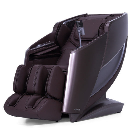 Full Body Zero Gravity Massage Recliner with Airbags and Foot Rollers-Brown - Color: Brown