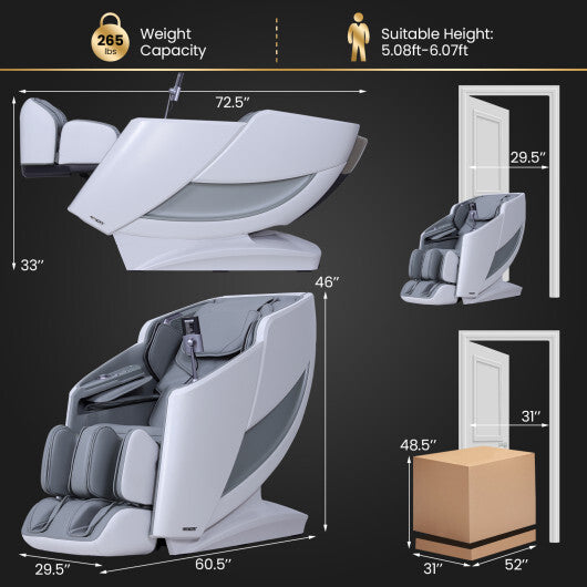 Full Body Zero Gravity Massage Recliner with Airbags and Foot Rollers-Gray - Color: Gray