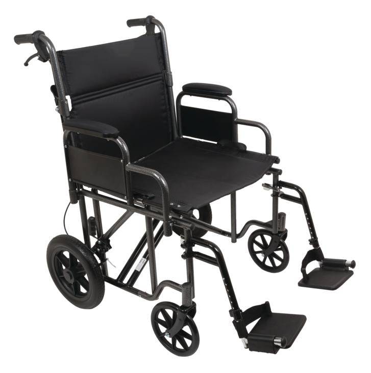 Carex PROBASICS 22" BARIATRIC STEEL TRANSPORT CHAIR (SILVER VEIN)