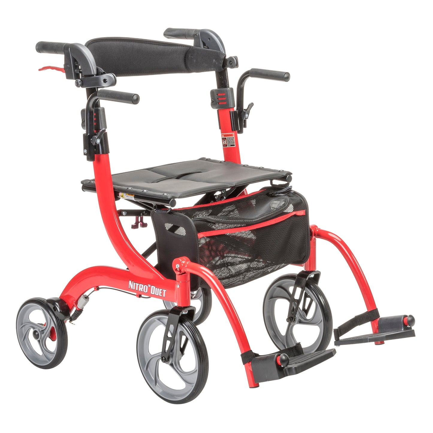 Drive Medical Nitro Duet Dual Function Transport Wheelchair and Rollator Rolling Walker, Red