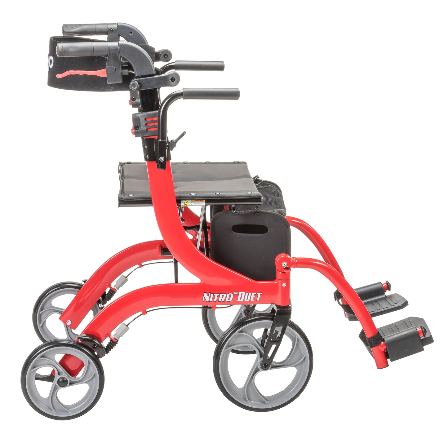 Drive Medical Nitro Duet Dual Function Transport Wheelchair and Rollator Rolling Walker, Red