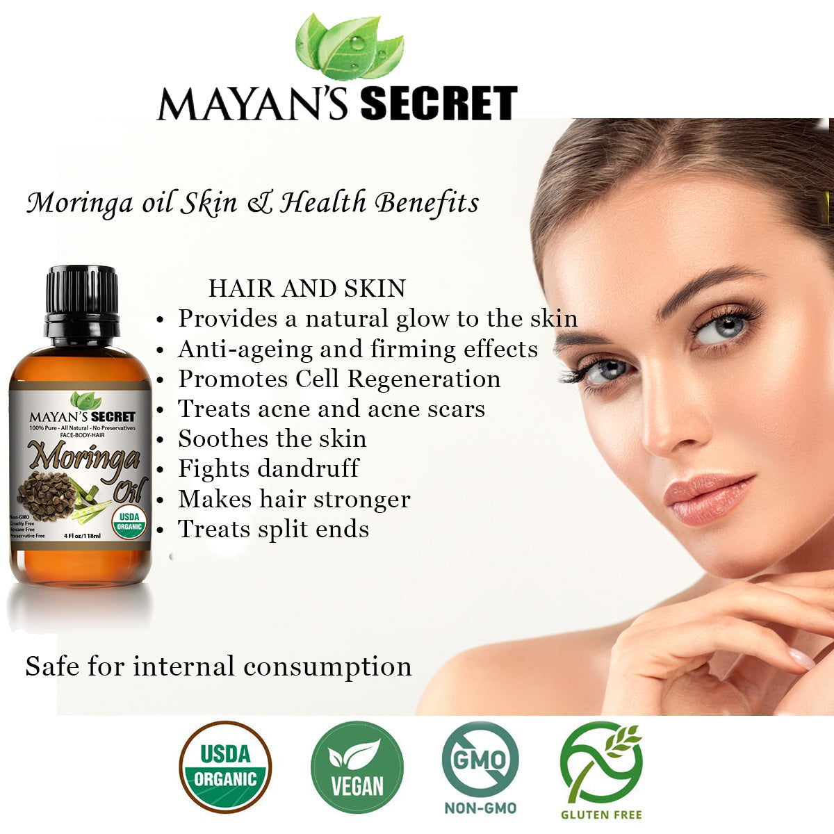 Mayans secret Moringa Oil Pure Virgin Cold Pressed 4 fl.oz